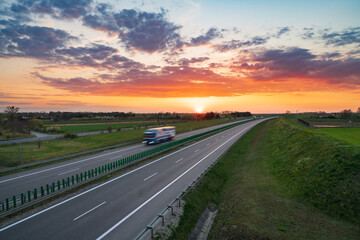 Expressway S3 road at sunset in Poland