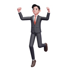 businessman in formal suit jump, 3d render businessman character in formal suit