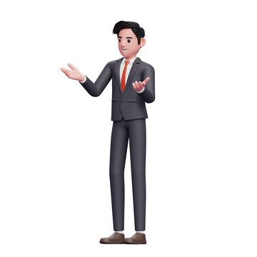 businessman in formal suit presenting, 3d render businessman character in formal suit