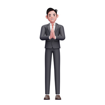 businessman in formal suit posing welcoming, 3d render businessman character in formal suit