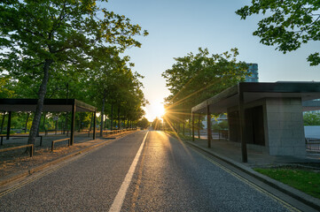 Midsummer boulevard at sunrise in Milton Keynes. England