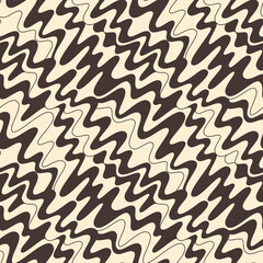 Retro Groovy Wiggly Stripes Vector Seamless Pattern. Psychedelic Lines. Nostalgia Background. Monochrome Trippy Geo Print.