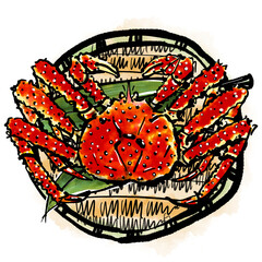 「タラバガニ」の手書きイラスト（筆書き墨絵風）