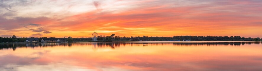 Willen Lake sunset panorama in Milton Keynes. England