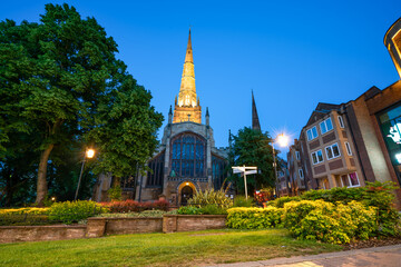 Holy Trinity church at dusk in Coventry