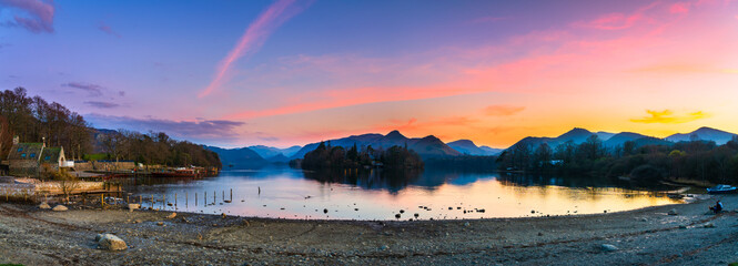 Derwentwater lake at sunset in Lake District. England