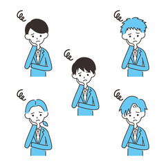 男性のビジネスマン　上半身アイコンセット　　困り顔