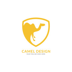 Logo caravan outline Camels in desert sand under hot sun in circle wavy white background ,Design template icon.