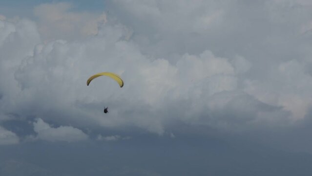 Paragliding Recreational Competitive Adventure Sport of Flying Paragliders from Hilltop in Puncak Cisarua Bogor, Indonesia