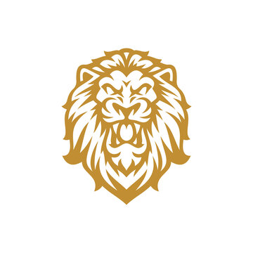 Angry Lion Head Mascot Logo Design. Roaring Lion Line Art Vector Illustration