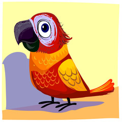 Colorful parrot,love bird  cartoon  animal  character hand drawn vector illustration.