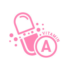 Fototapeta premium Vitamin A icon pink in capsule form simple line. Isolated on a white background. Medical symbol concept. Design for use on web app mobile and print media. Vector EPS10 illustration.