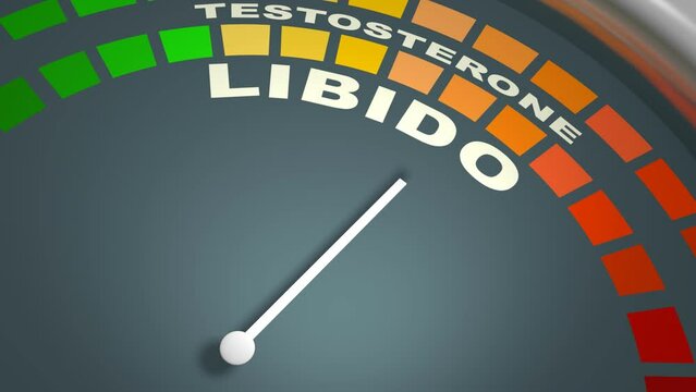 Libido and testosterone meter scales. The libido level measuring device. Dependence of sexual activity on testosterone levels. 3D render