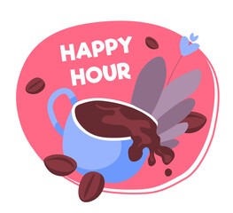 Happy hour in coffee house, cafe drinks vector