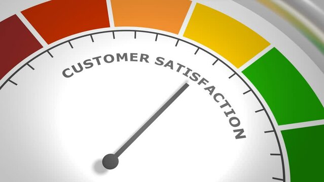 Creative animation of rating customer satisfaction meter. Abstract round indicator with color levels. 3D render