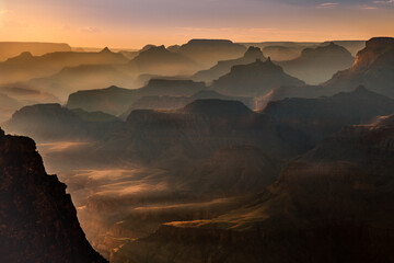 Fototapeta na wymiar Grand canyon silhouette at golden sunset, Arizona, United States