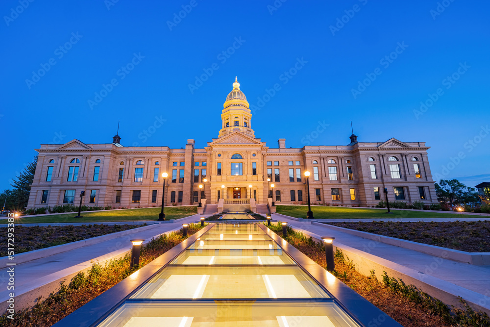 Wall mural sunset view of the beautiful wyoming state capitol building