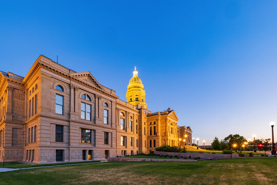 Sunset view of the beautiful Wyoming State capitol building