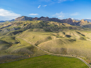 Naklejka premium Aerial view of the landscape over Cody rural area