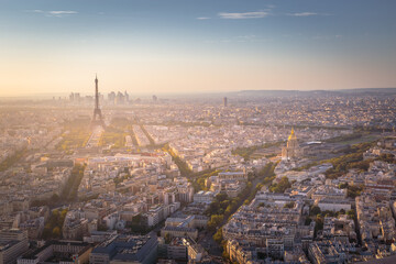 Obraz premium Above Paris, Eiffel tower and Invalides from Tour Montparnasse, France