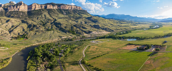 Aerial view of the landscape over Cody rural area