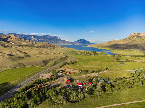 Aerial view of the landscape over Cody rural area
