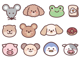 可愛い動物イラスト(豚、ペンギン、犬、牛、カエル、クマ) Cute animal illustration.Pigs, penguins, dogs, cows, frogs, bears.