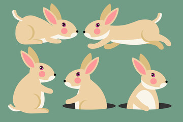 Cartoon rabbits set. Cute little bunny. Rabbit pet. Vector illustration of little bunny
