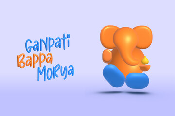 Hindu God Ganesha Statue, Hindu Religion Festival Concept Elephant. Happy ganesh chaturthi, orange blue clay 3d model