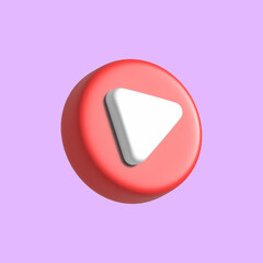3D play icon button in red and violet color background for social and digital media, video player