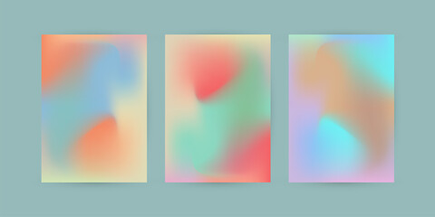Fototapeta premium Group of three colorful pastel abstract and Vivid Gradient color Backgrounds. Set of vector colorful posters templates