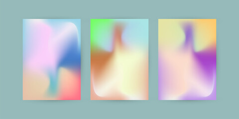 Group of three colorful pastel abstract curve design in gradient templae, with soft blue, pink, green, purple color design, vector and illustration graphic