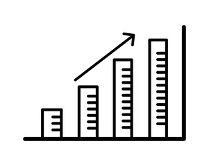 Growing bars graphic icon with rising arrow. Statistics graphic. 