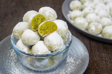 Snow white cake or in indonesia called kue putri salju is a kind of pastry that is topped with powdered sugar like snow.