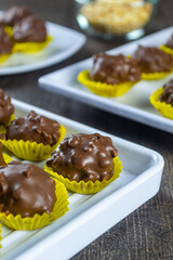 Fresh homemade chocolate peanut ball or bola bola coklat kacang. has a sweet taste