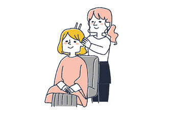 女性客の髪を切る美容師　美容院での時間を楽しむ人々