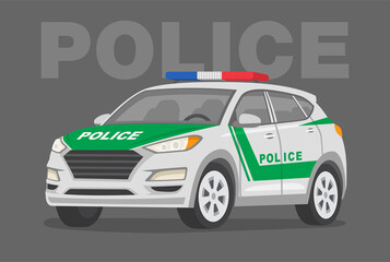 Perspective front view of a police suv car. UAE modern police car. Flat vector illustration template. © flatvectors