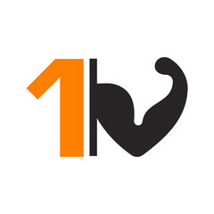 Letter 1 Fitness Logo Design. Healthy Arm Body Builder Logo Design Vector Template