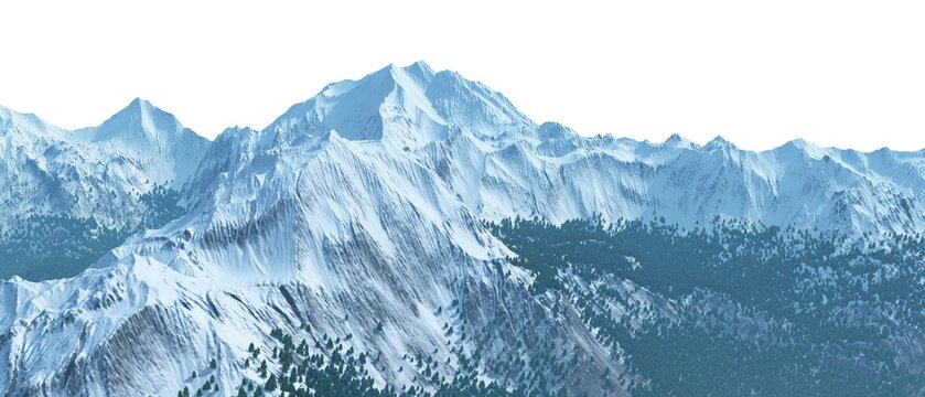 Snowy mountains Isolate on white background 3d illustration