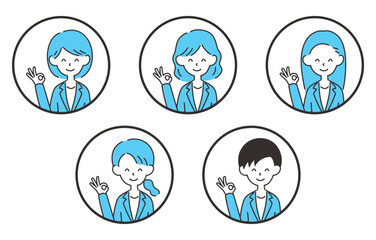 女性のビジネスマン　アイコンセット　OK