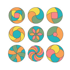 Stained glass icon set in vector..