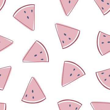 Summer seamless pattern with watermelon slices on white background