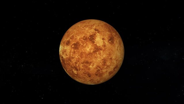 Venus in 360 degree rotation. Venus surface without clouds.  Realistic 3D render of Venus and stars. [ProRes - UHD 4K]