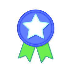 Winner's medal with a star and ribbon. 3d vector icon. Cartoon style.
