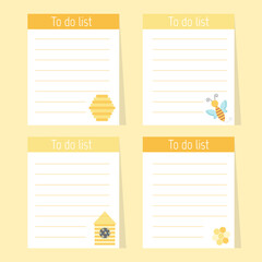 Cute paper notes. Stationary set. Scrapbook notes and cards.Printable planner stickers. To Do List note. Template for your message. Decorative planning element. Vector illustration.