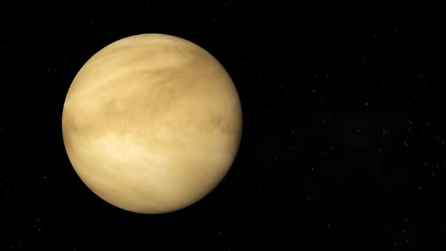 Planet Venus with text space on the right. Realistic 3D render of Venus and stars. [ProRes - UHD 4K]