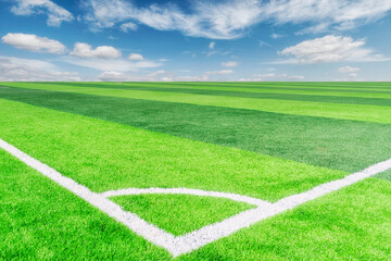 Obraz premium White stripe on the green soccer field