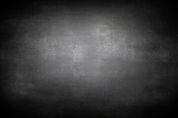 Chalkboard or black board texture abstract background with grunge dirt white chalk rubbed out on blank black billboard wall