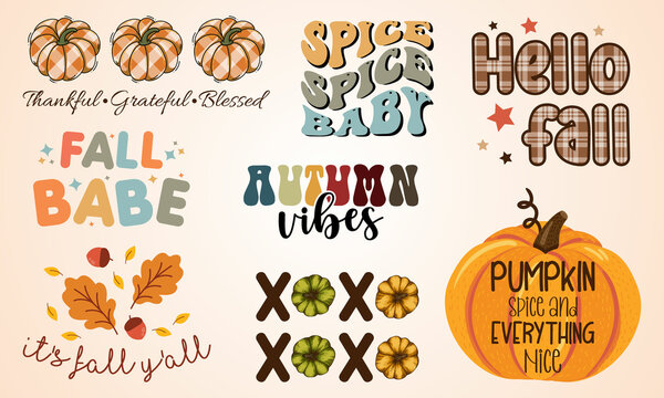 Autumn Pumpkin Quote Design Bundle, Cute Fall Illustration Design Collection