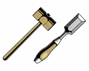 Woodwork and carpentry tools set. Wood material and furniture industry design elements, isolated on white background.